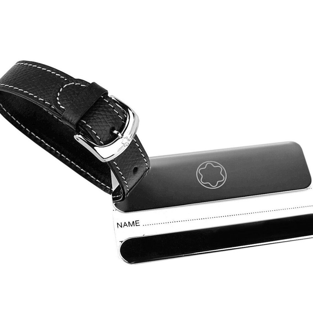 MONTBLANC LIFESTYLE ACCESSORIES LUGGAGE TAG STEEL & LEATHER 113726 GERMANY NEW